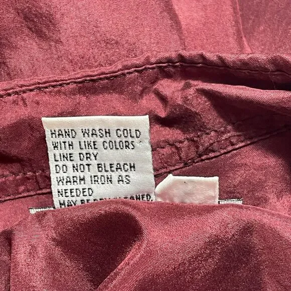 Vtg 80s City 100% Silk Tunic Top L Burgundy Blouse Button Up Romantic Boho Geek - Picture 7 of 7